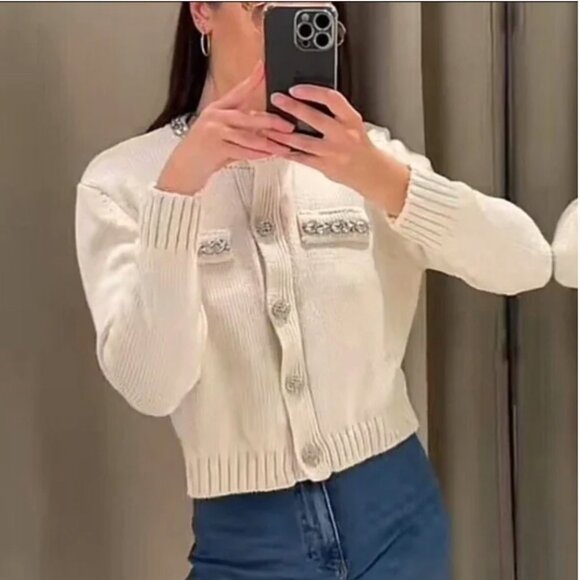 ZARA Jewel Plain Knit Cardigan NWT - Picture 5 of 9